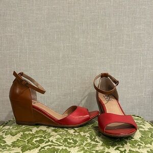 Miz Mooz Red and Brown Leather Wedge Sandals
